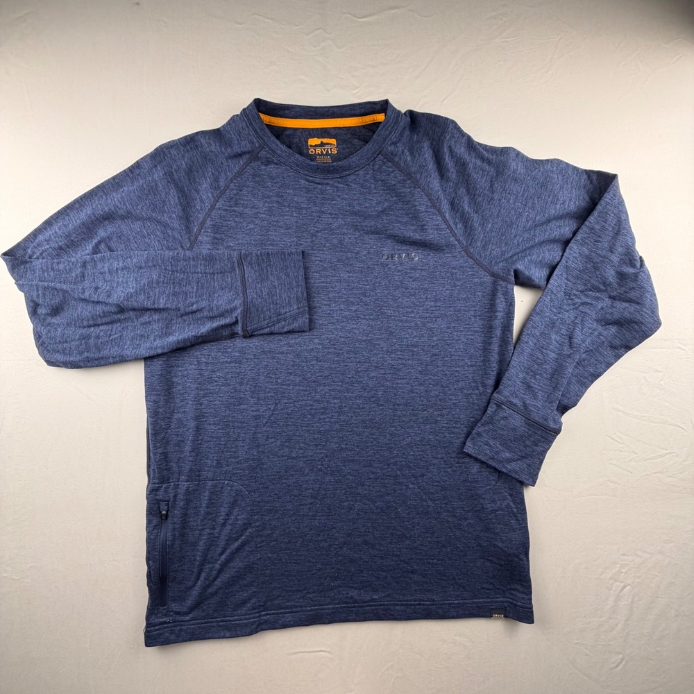 Orvis trout bum Long Sleeve Performance Mens Medium Blue Thumbhole Pocket 0277